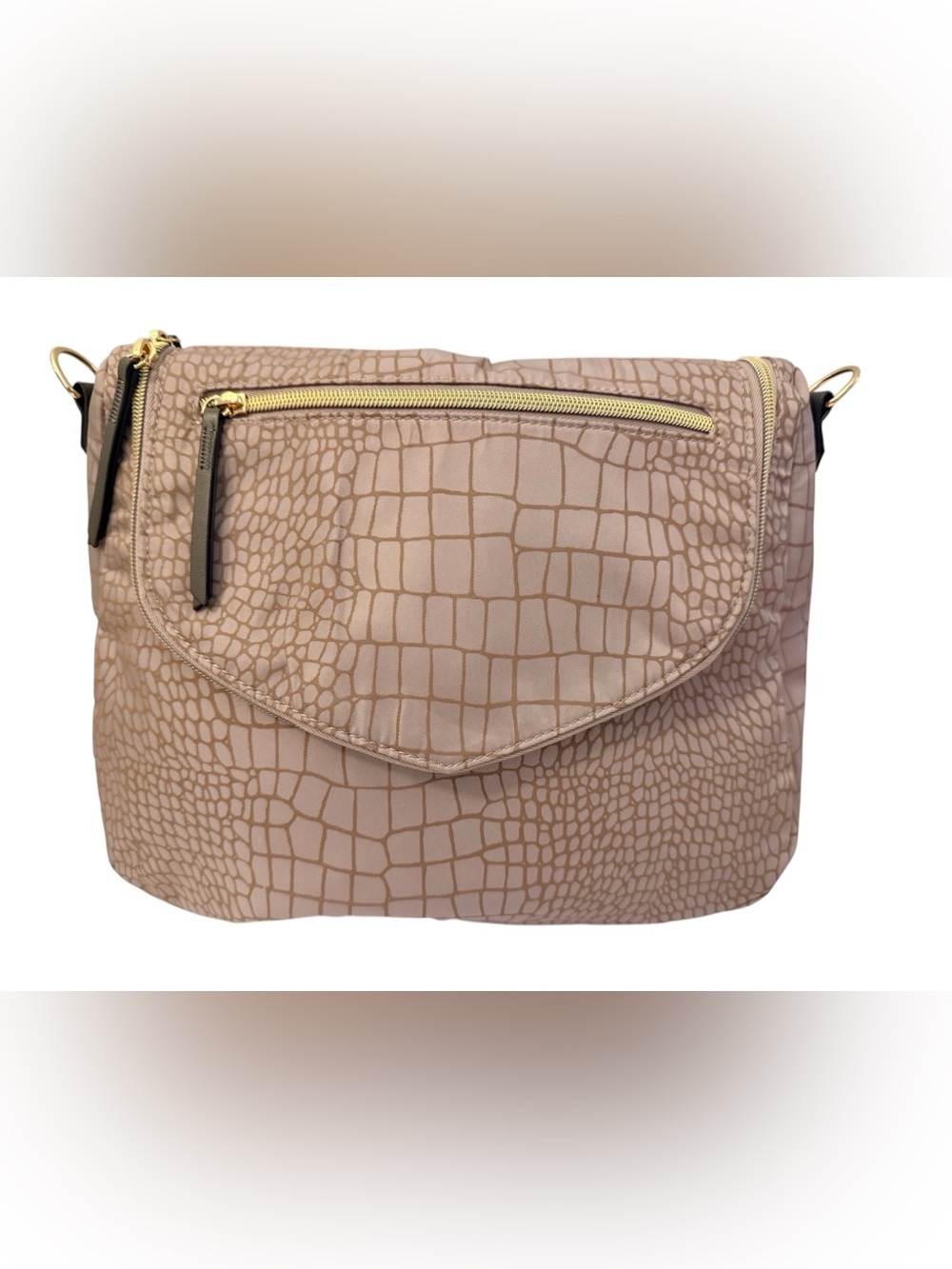 Stella & Dot Croc Print Crossbody Bag Taupe Gold Tone No Strap